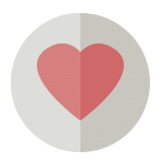 A small icon of a grey circle with a pink heart in the middle and one half is darker than the other.