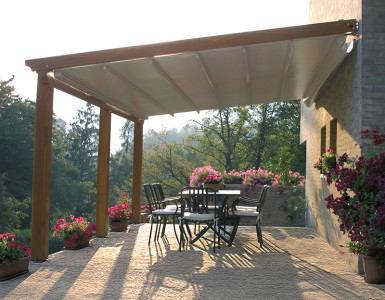 This motorized Sunair pergola is designed for larger spaces.