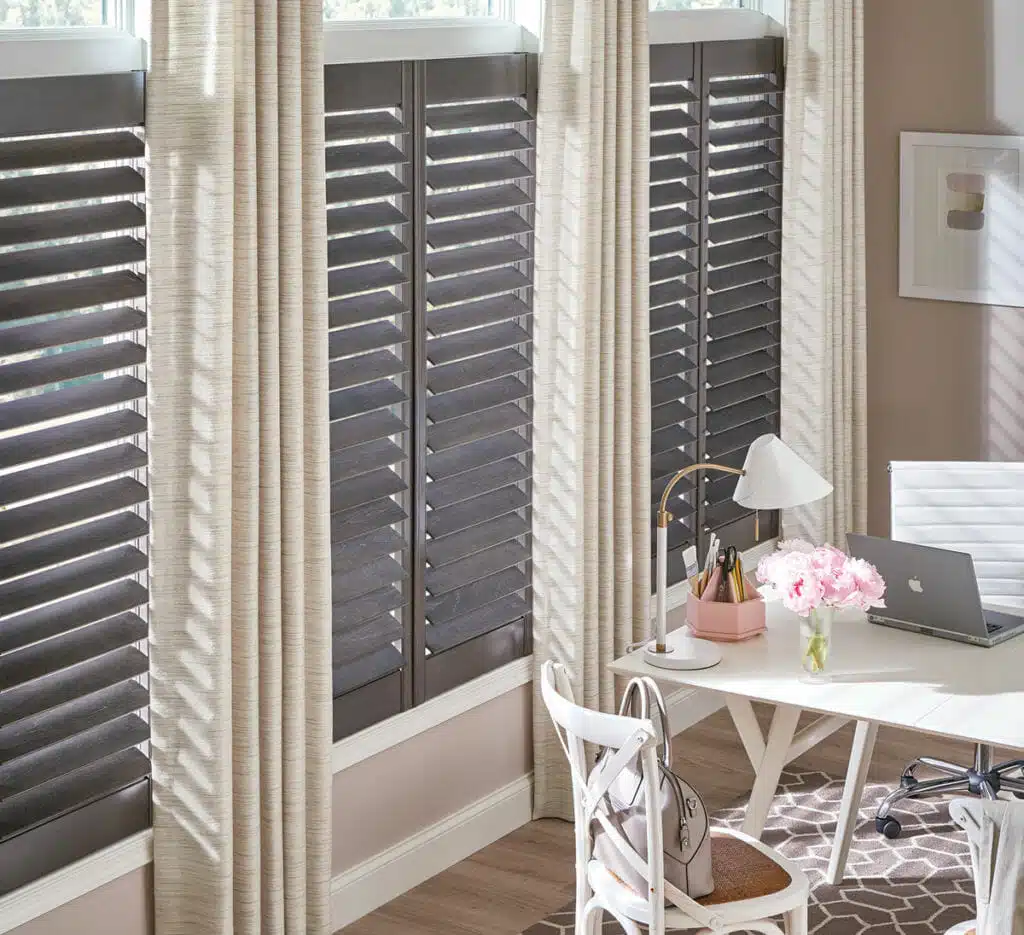 how-to-layer-5 Pairing classic shutters with floor-to-ceiling linen drapes