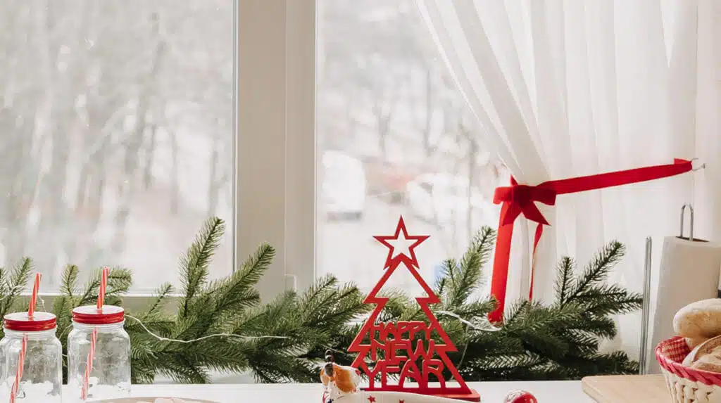 Christmas Kitchen Interior Decorated Xmas Wreath