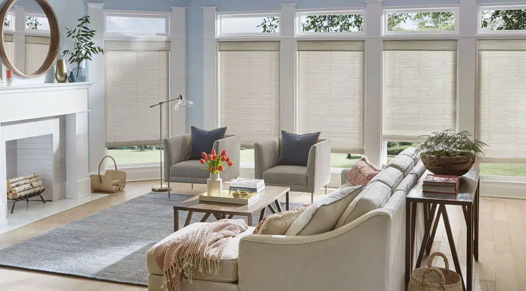 NW_LIV_CL_GRW-9476-2 Woven shades are a great tool for filtering light.