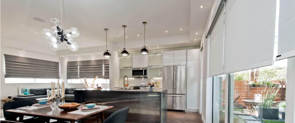 Dining Room Kitchen Area with Roman Shade and Roller Shade