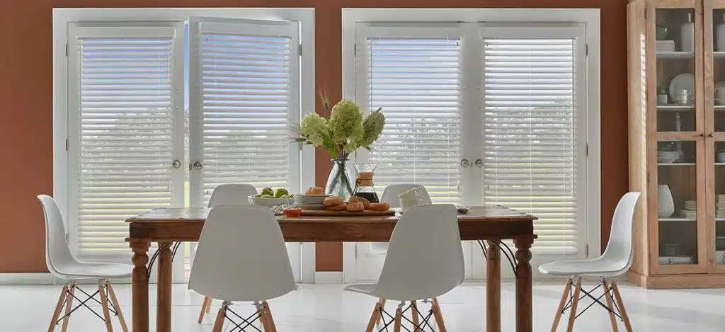 faux wood blinds in dining room