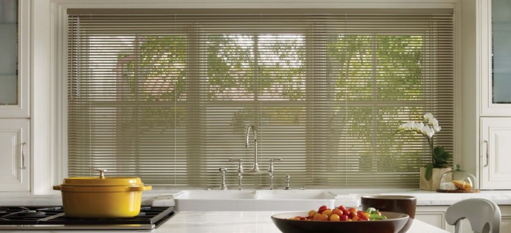 Aluminum blinds in kitchen