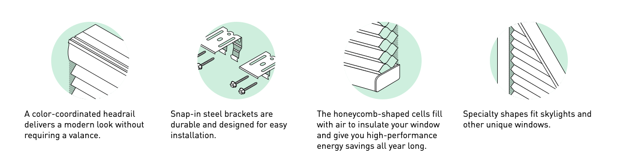 Diagram showing how honeycomb shades work to insulate your home.