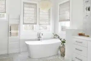 Modern Roman Shades in Bathroom Windows Modern Roman Shades in Bathroom Windows