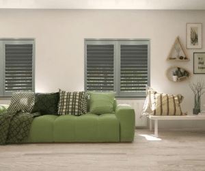 Faux Wood Shutter in living room setting