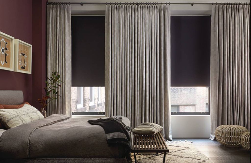 Room darkening window coverings in bedroom